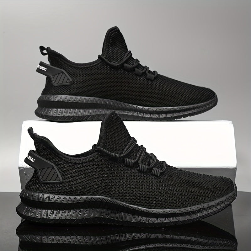 Men's Trendy Solid Woven Knit Sneakers - Comfy Non-Slip Soft Sole Shoes