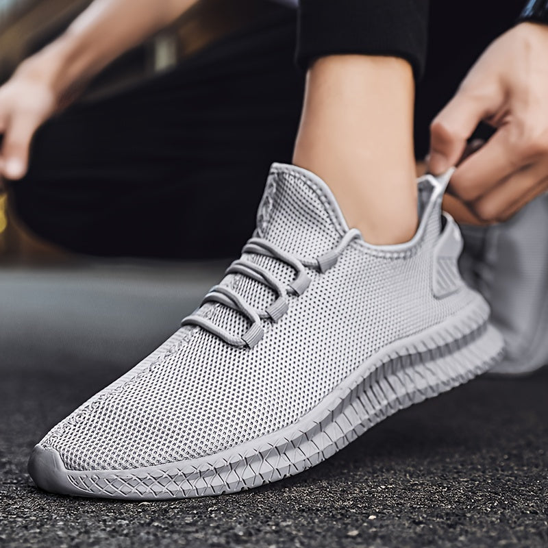 Men's Trendy Solid Woven Knit Sneakers - Comfy Non-Slip Soft Sole Shoes