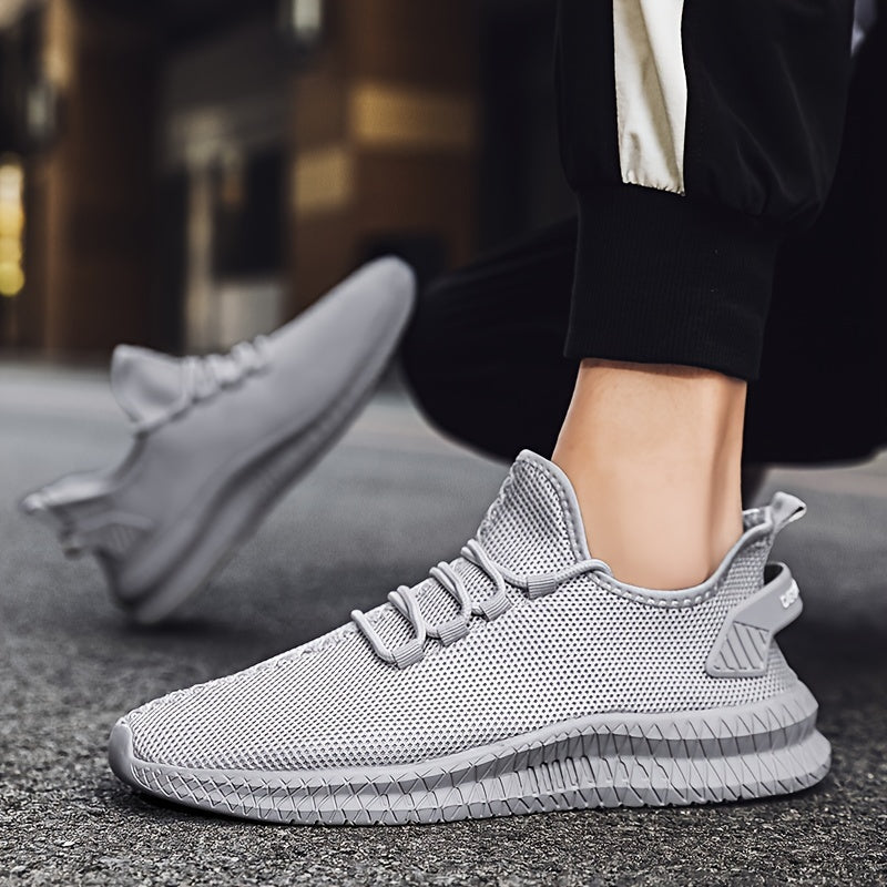 Men's Trendy Solid Woven Knit Sneakers - Comfy Non-Slip Soft Sole Shoes