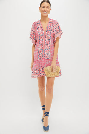 Pink Navy Printed Cat Mini Dress