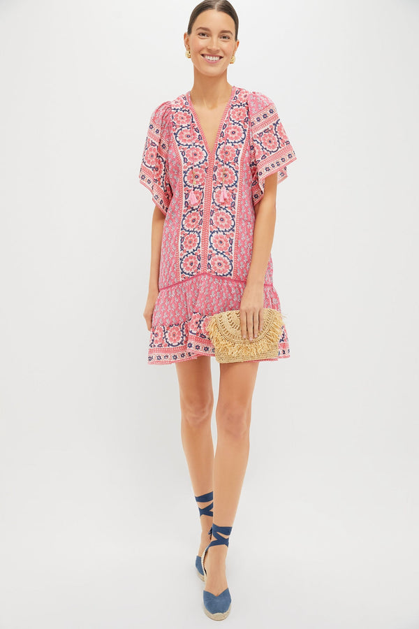 Pink Navy Printed Cat Mini Dress