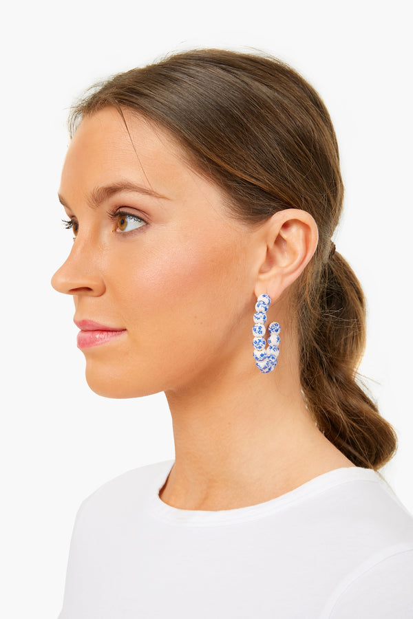 Blue Bead Hoop Earrings