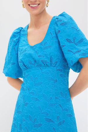 Azure Eyelet Ainsley Midi Dress