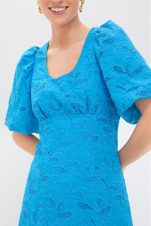 Azure Eyelet Ainsley Midi Dress