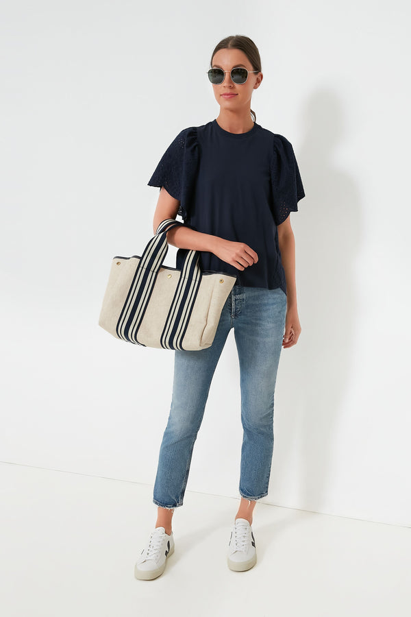 Navy Equestrian Traversee M Linen Tote