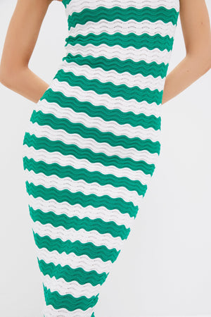 Green & White Wavy Knit Stripe Wilder Dress