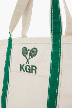 Green Embroidered Tennis Racket Boat Tote
