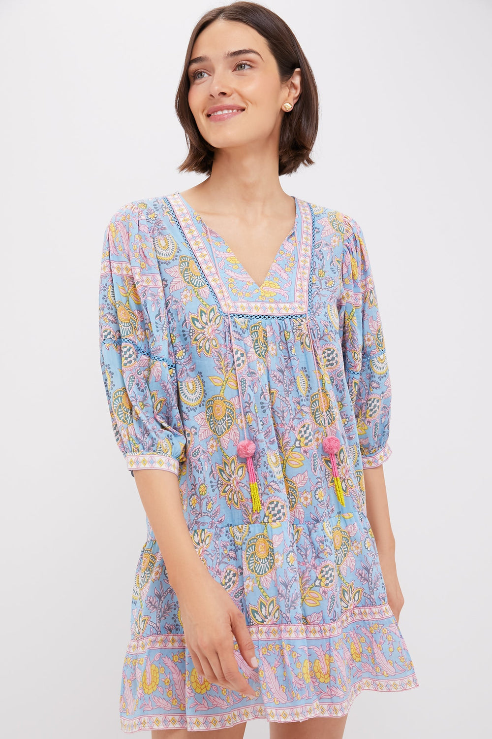 Blue Yellow Printed Zoe Mini Dress