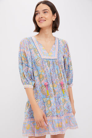 Blue Yellow Printed Zoe Mini Dress