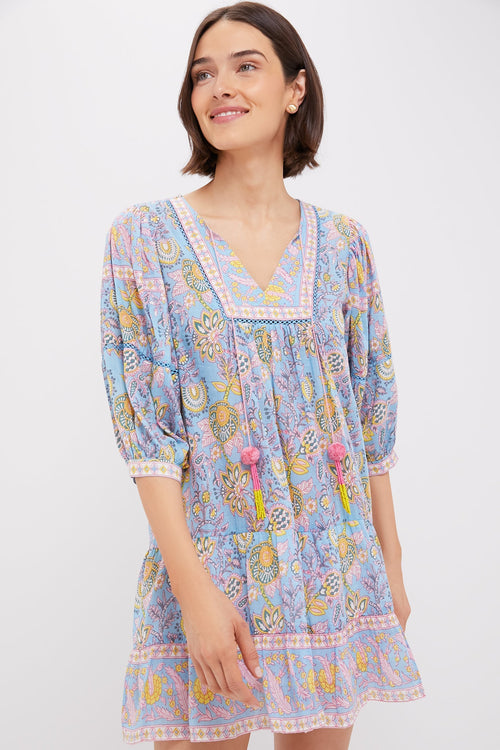Blue Yellow Printed Zoe Mini Dress