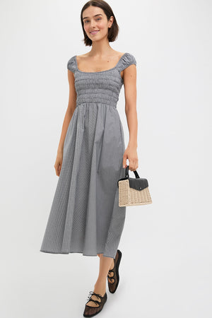 Black Gingham Amelie Midi Dress