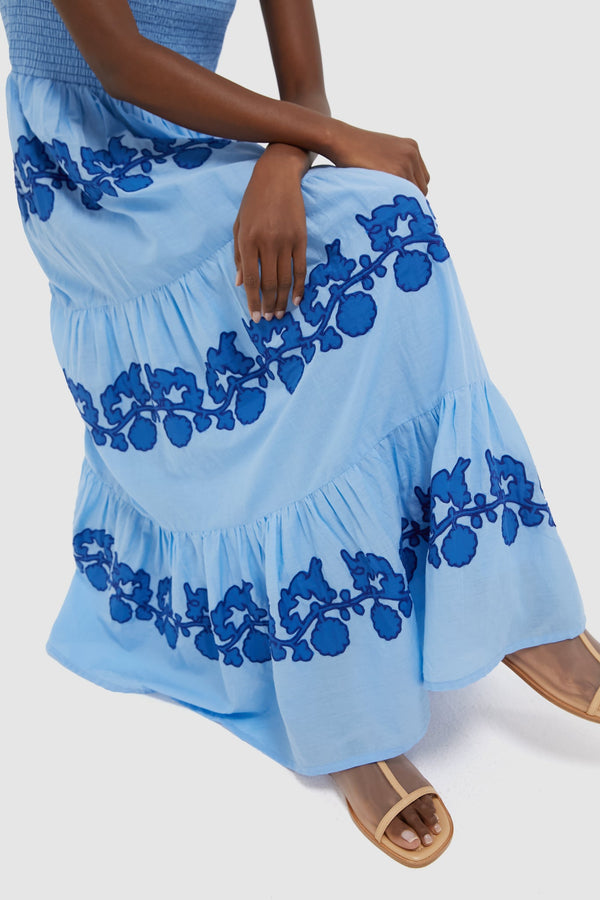 Exclusive Tangier Blue Sleeveless Smocked Maxi Dress