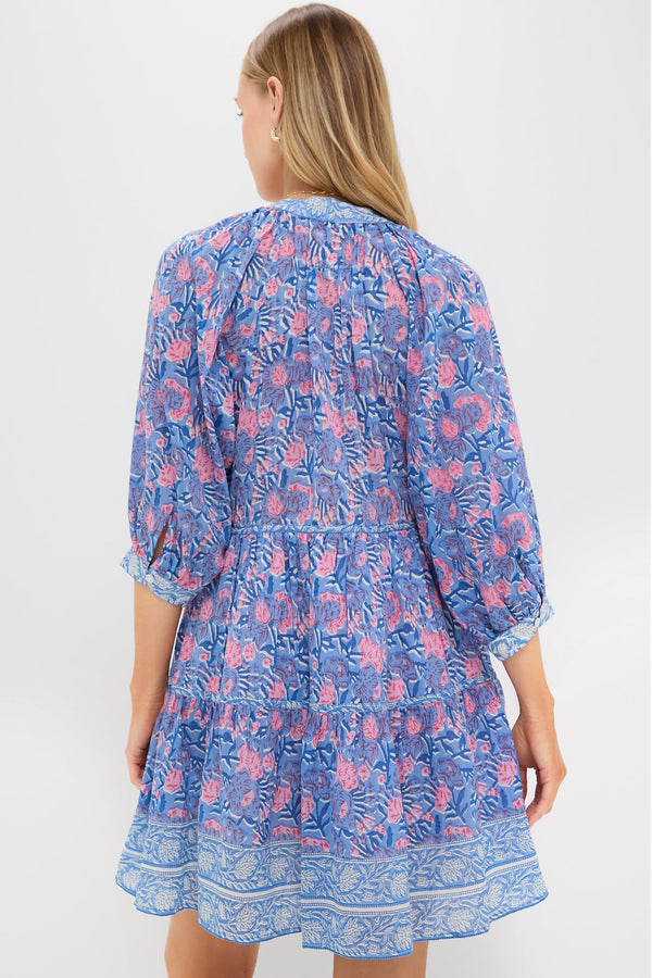 Blue Pink Printed Clara Mini Dress