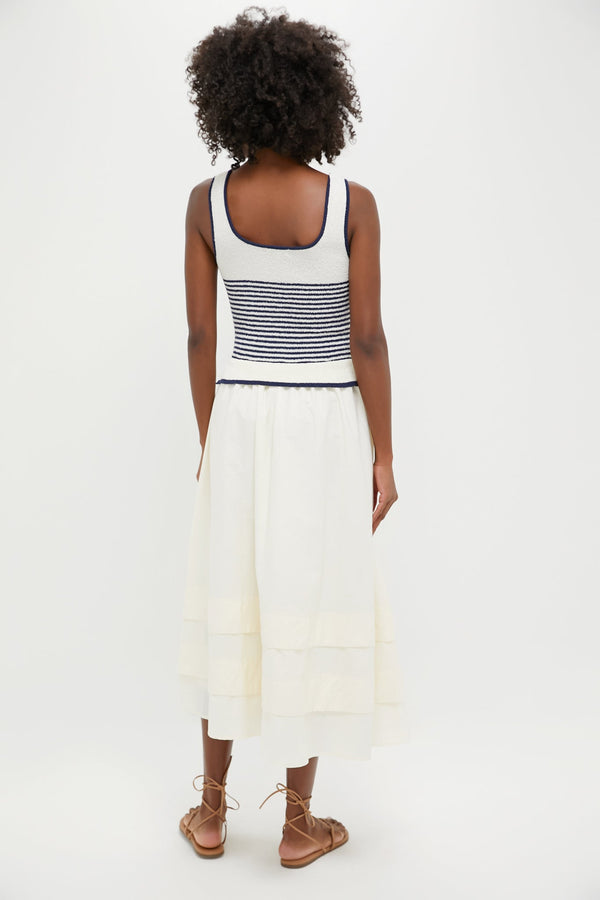Cream Striped Midi Dress
