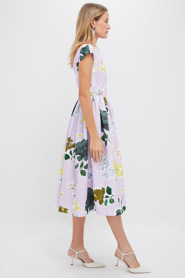 Margot Floral Lilac Boat Neck Full Skirt Midi Dress
