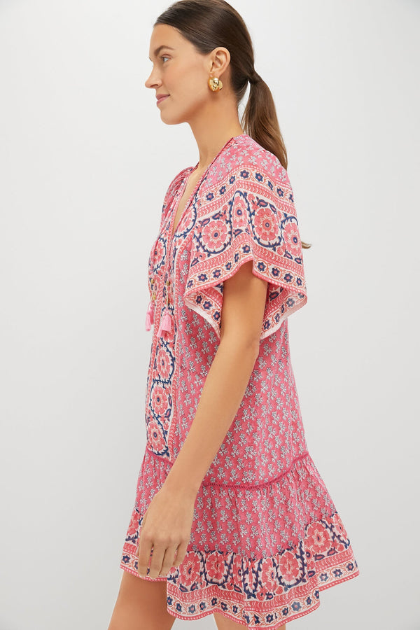 Pink Navy Printed Cat Mini Dress