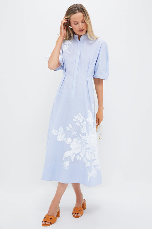 Violetta Etch Blue Short Sleeve Midi Shirt Dress