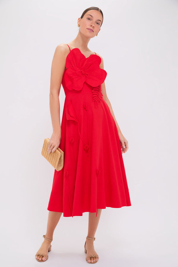 Red Garden Sleeveless Midi Dress