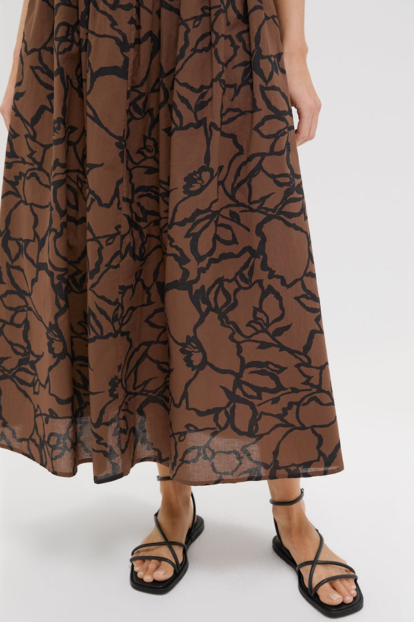Large Lace Floral Chocolate Britt Off-Shoulder Maxi