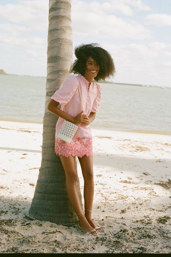 Pink & Red Embroidered Mimi Mini Dress