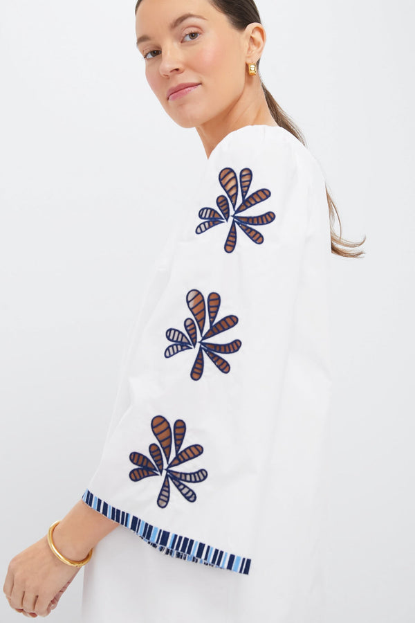 White & Blue Embroidery Atlantic Mini Dress