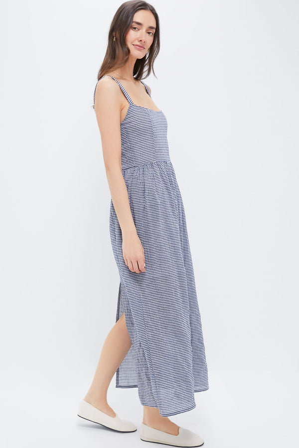 Navy Gingham Jour Maxi Dress