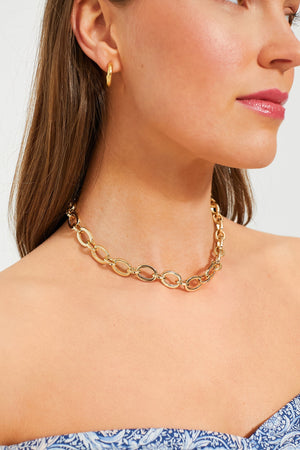 Chunky Link Chain with Lapis Bead