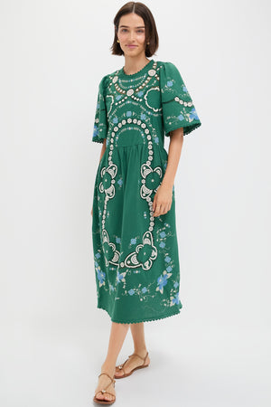 Green Vesna Embroidery Short Sleeve Dress