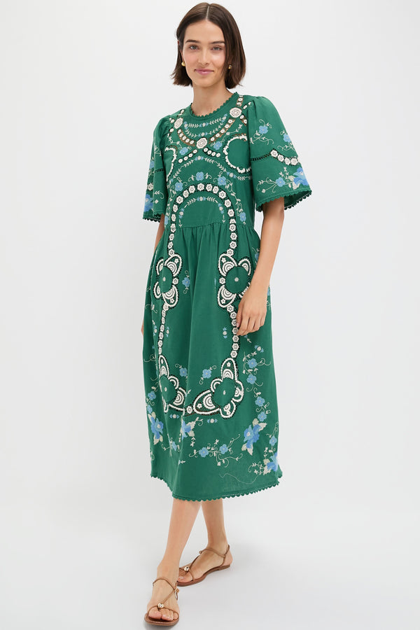 Green Vesna Embroidery Short Sleeve Dress