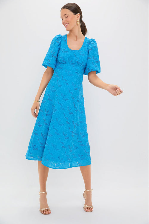 Azure Eyelet Ainsley Midi Dress