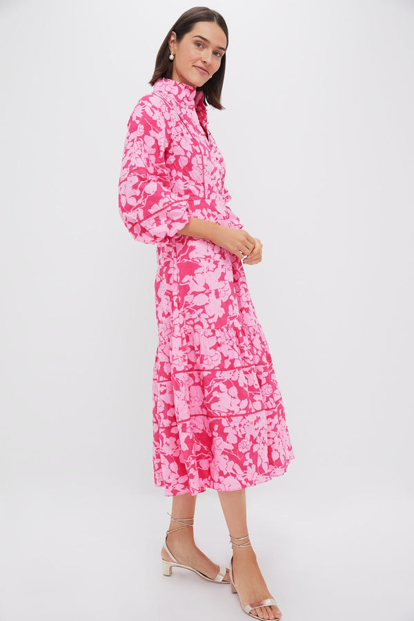 Pink Textured Floral Hillsborough Midi Dress