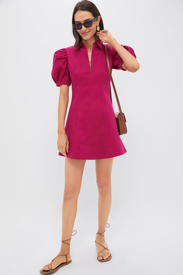 Raspberry Front Zip Denim Mini Dress