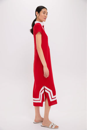 Exclusive Red and White Short Sleeve Classic Maxi Tunic