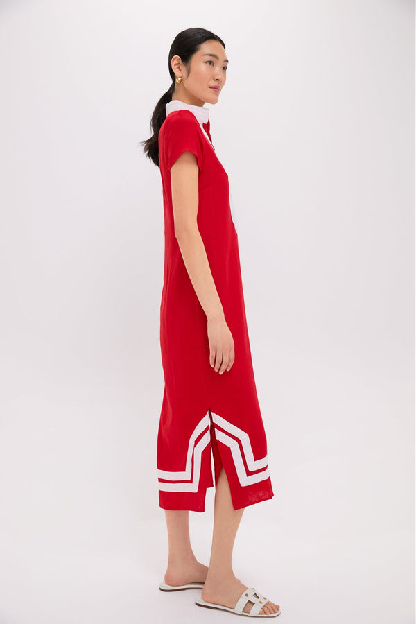 Exclusive Red and White Short Sleeve Classic Maxi Tunic