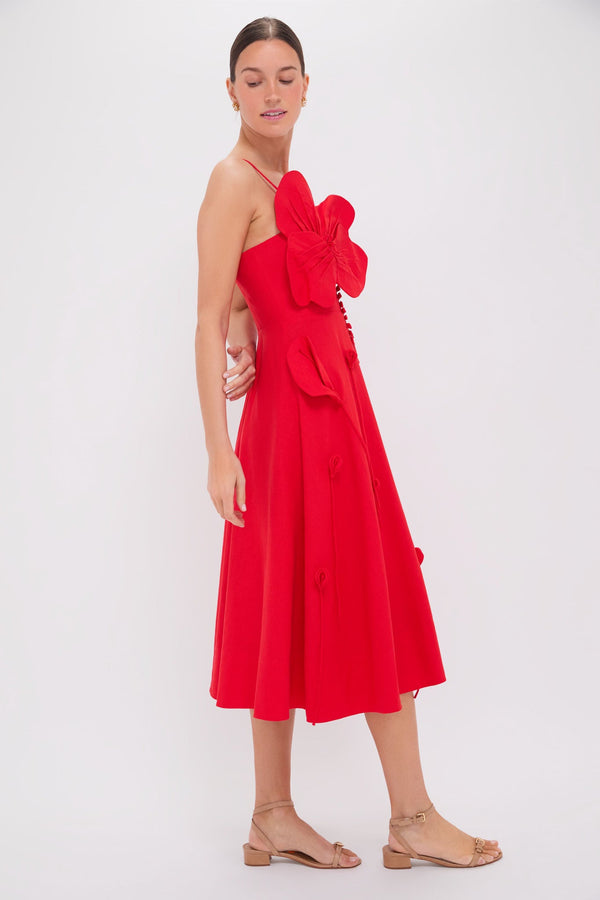 Red Garden Sleeveless Midi Dress