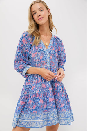 Blue Pink Printed Clara Mini Dress