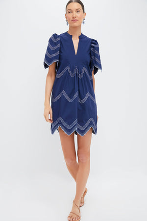 Navy Embroidered Weston Mini Dress