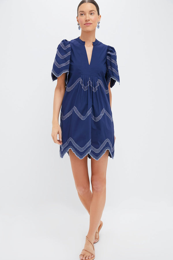 Navy Embroidered Weston Mini Dress