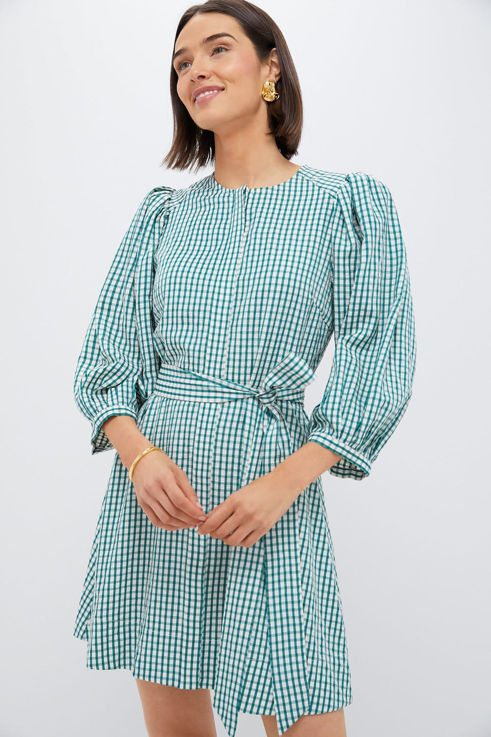 Green Gingham Seersucker Cordelia Dress