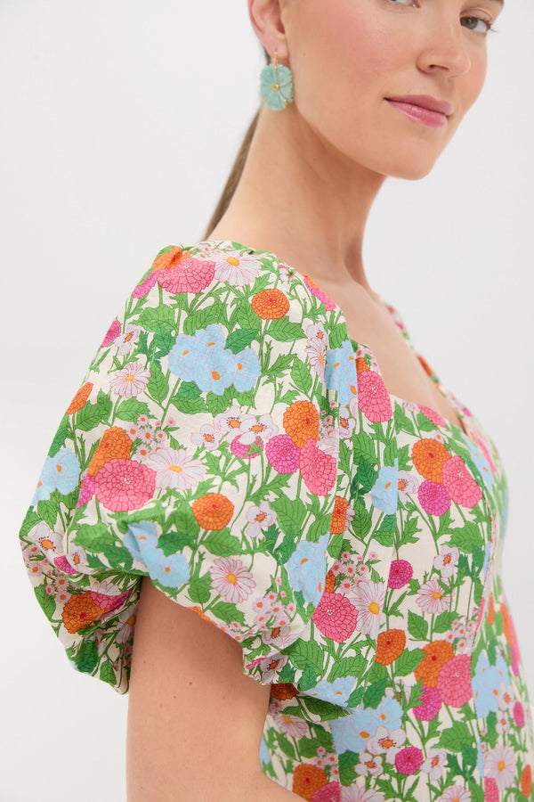 Green Multi Begonia Floral Sallie Midi Dress