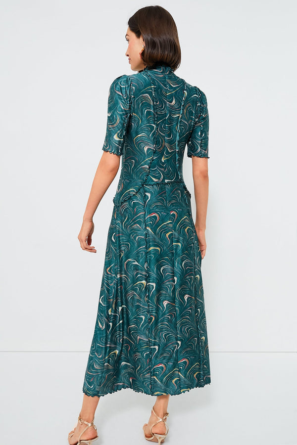 Green Amara Marble Print Long Sleeve Dress