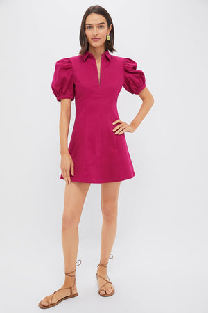 Raspberry Front Zip Denim Mini Dress