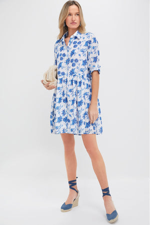 Marion Blue Long Sleeve Shirt Mini Dress