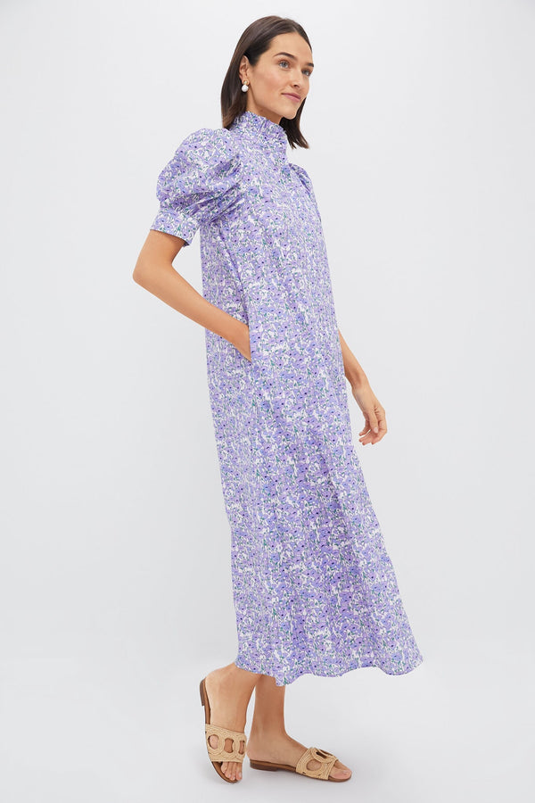 Purple Poppies Ruffle Collar Louisa Maxi Dress