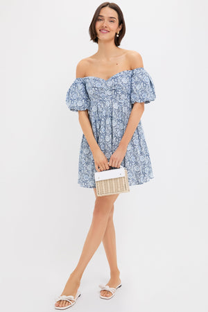 Blue Medallion Floral Olympia Mini Dress