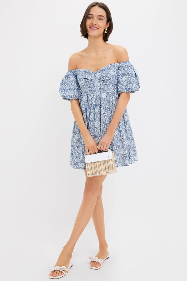 Blue Medallion Floral Olympia Mini Dress