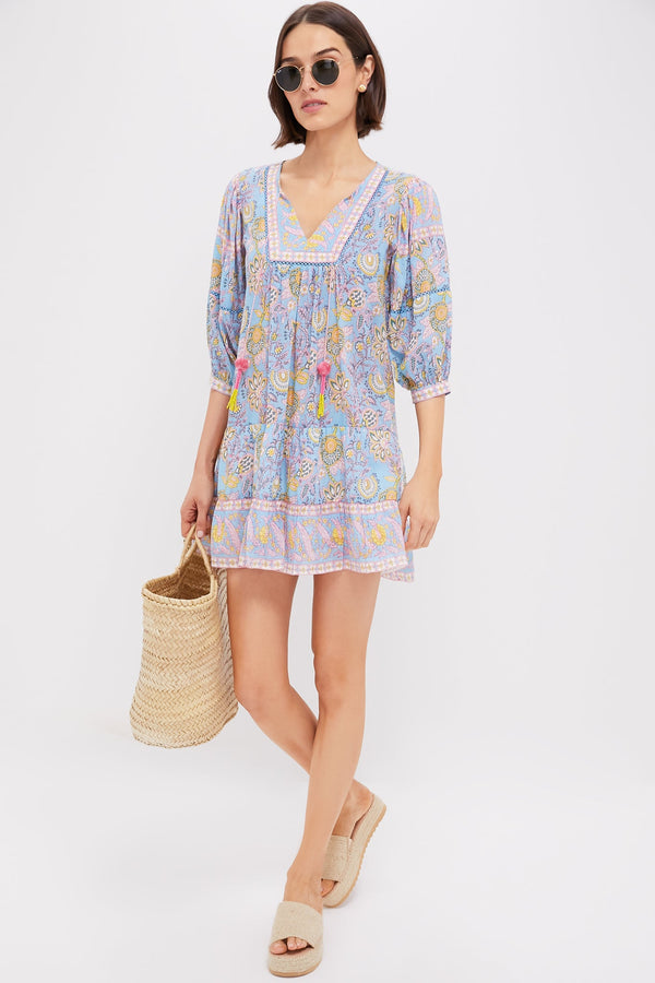 Blue Yellow Printed Zoe Mini Dress