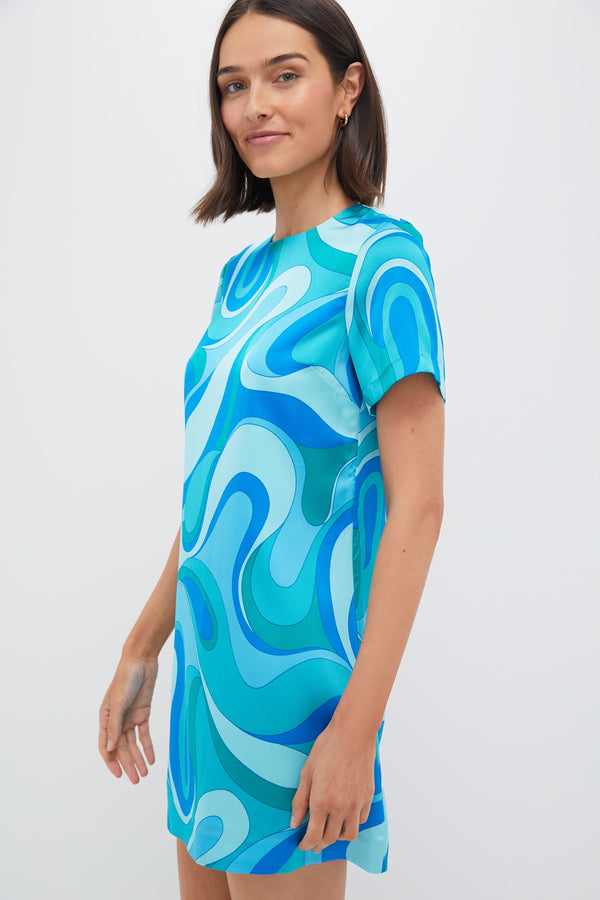 Blue Retro Geo Duffy Mini Dress