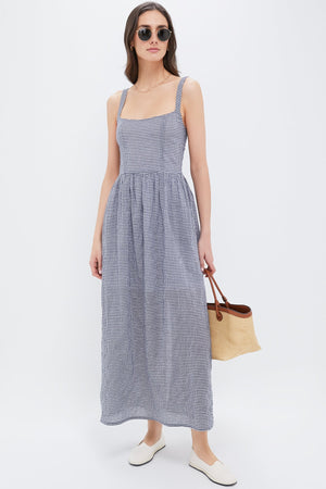 Navy Gingham Jour Maxi Dress