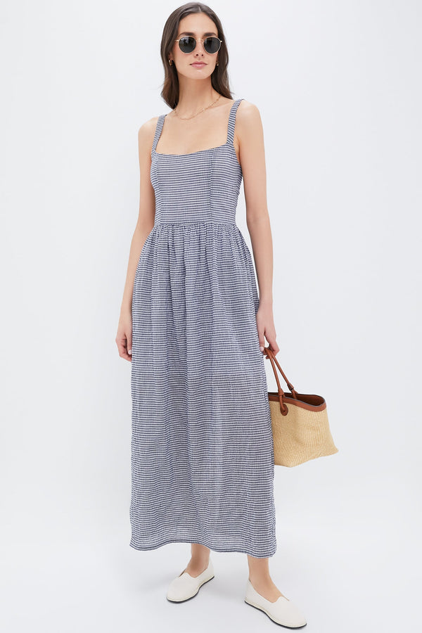 Navy Gingham Jour Maxi Dress